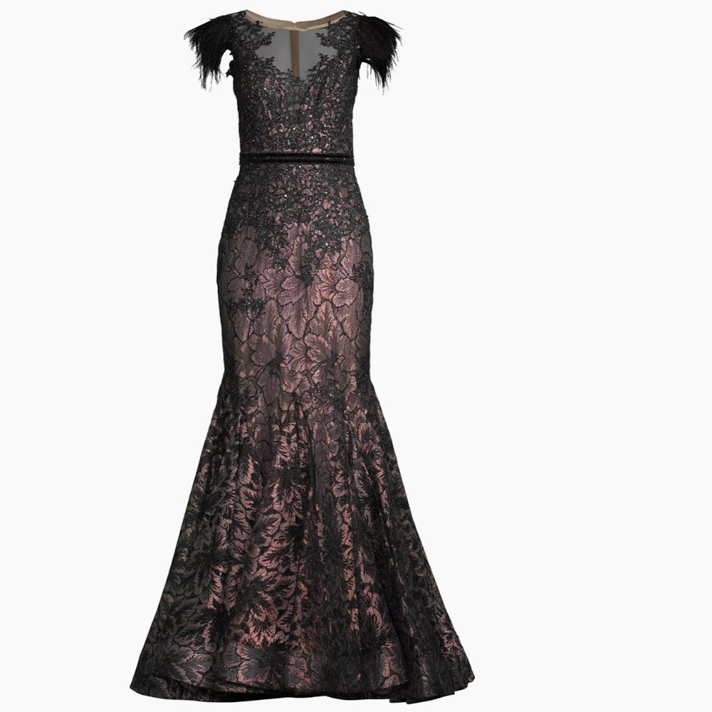 NWT Mac Duggal  Velvet Floral Applique Mermaid Gown Size 4